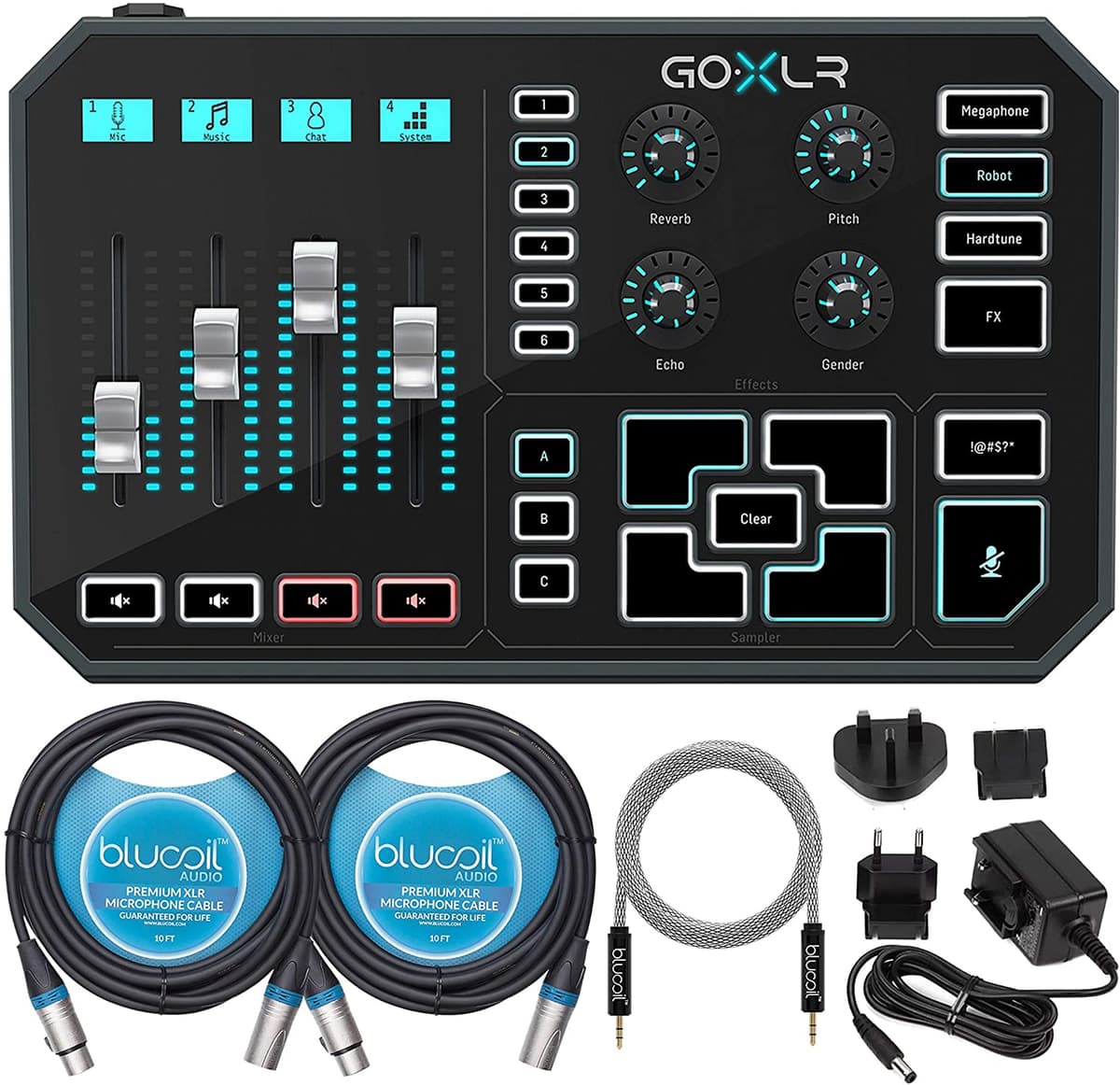 Tc Helicon Go Xlr 4 Canales Mezclador En Línea Bundle De Transmisión De 12V Dc Fuente Blucoil 2-Paquete 2 De 10 Pies Cables Xlr Balancados Audio Aux Cable Aux Y 5 Packing De Enlaces De Cable Reutilizables A1255