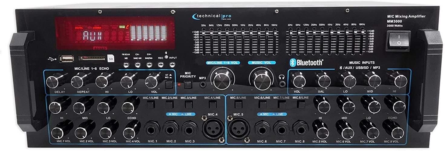 Technical Pro MM3000 Amplificador mezclador con micrófono Bluetooth profesional para sonido de alta calidad T Pro MM3000
