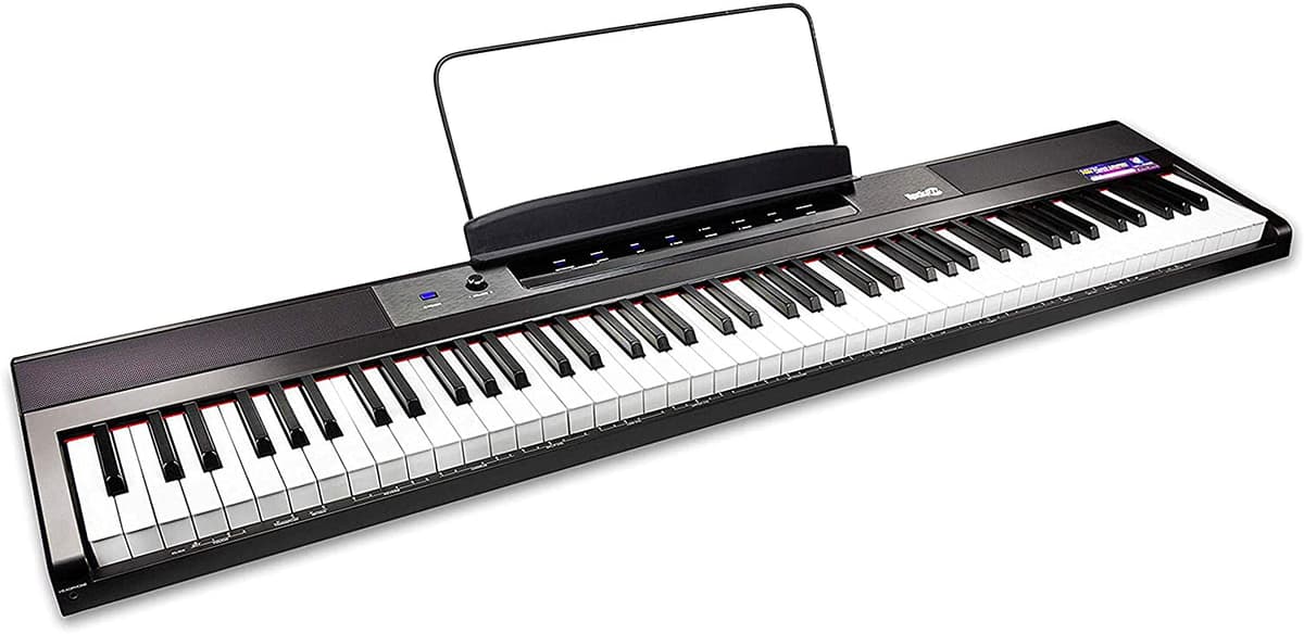 Rockjam - Piano Digital Para Principiantes De 88 Teclas Con Teclas Semipesadas De Tamaño Completo Fuente De Alimentación Contenido De La Aplicación Simply Piano Y Calcomanías Para Notas Clave Color Negro RJ88DP