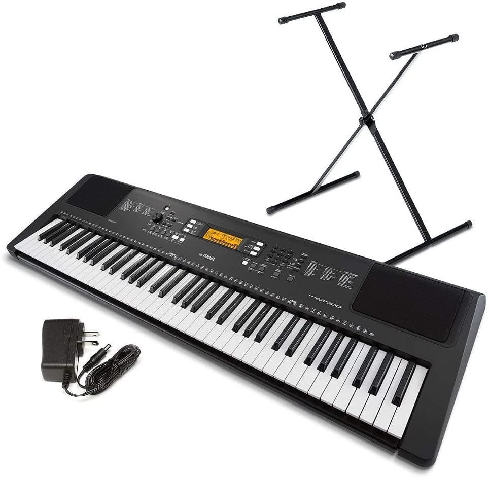 Yamaha Psr-Eew300 Sa 76-Key Portátil Teclado Bundle Stand Y Fuente PSREW300SA