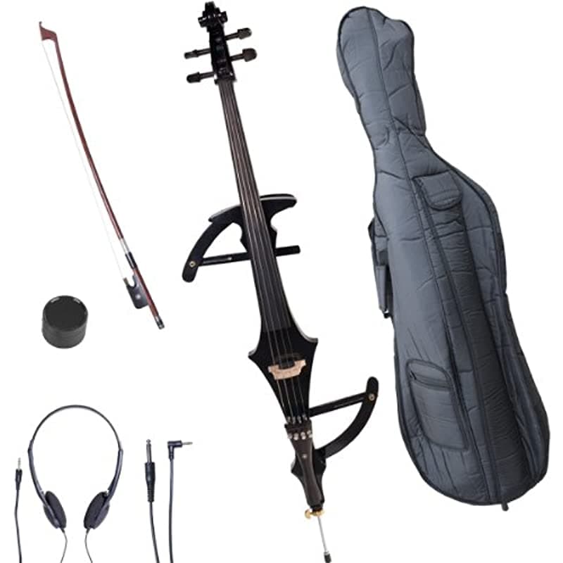 Cecilio Cello Eléctrico Silencioso Ebony 4/4, Estilo Metálico Negro, Tamaño Completo 4/4CECO-4BK
