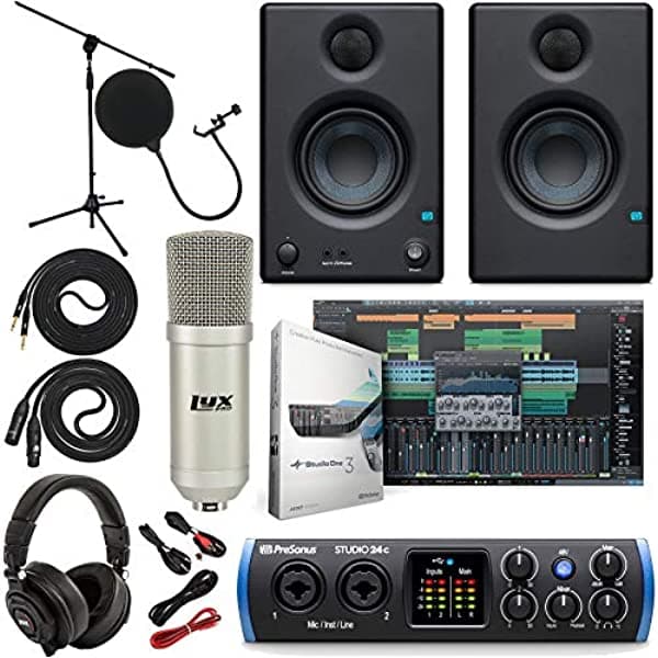 Presonus Studio 24C 2X2 Usb Tipo-C Audio/Midi Interfaz Con Eris 3.5 Pares De Monitores De Estudio Y Cable De Instrumentos Trs A Trs De 1/4" Y Paquete De Grabación Lyxpro oksrbx-109