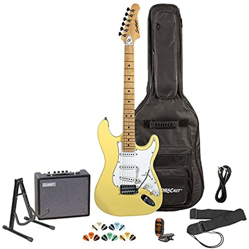 Sawtooth Citron Vanilla Cream Guitarra Eléctrica White Pickguard Incluye Accesorios Amp Fondo Y Lección ST-ES-PRNT-KIT-3