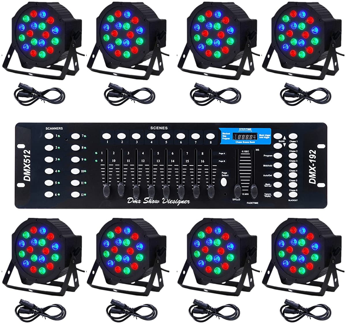 CO-Z LED Stage Lights DMX, paquete de 8 piezas de luces Par RGB de 18x3W con control remoto, iluminación de efectos de escenario activada por sonido para fiesta, DJ, danza, iglesia, boda y alumbrado decorativo en casa. LEPAZG057