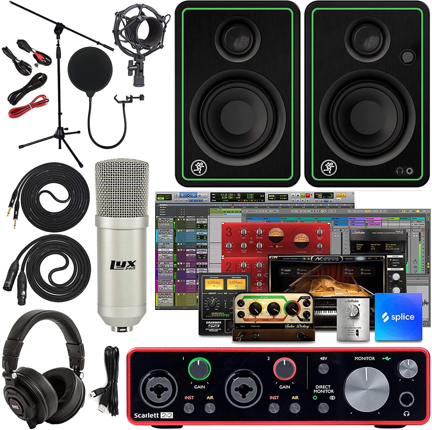 Focusrite Scarlett 2I2 2X2 Interfaz De Audio Usb Completo Paquete De Estudio Con Kit De Software De Producción De Música Creativa Y Monitores De Estudio Cr4-X Y Cables De Instrumento De 1/4"