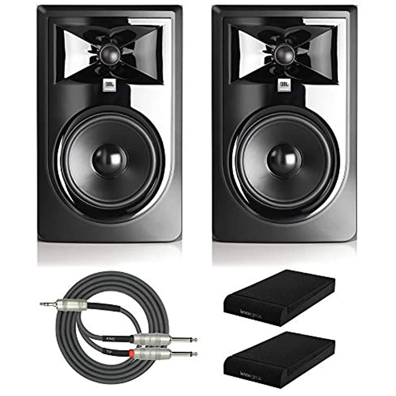 JBL 305P MkII Monitores Activos 5 Pulgadas con Pads de Aislamiento y Cable Divisor (Par) 305PMKII_K1