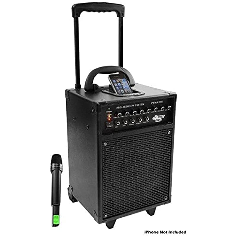 Pyle-Pro PWMA930I 600W VHF Sistema PA inalámbrico con eco y dock para iPod