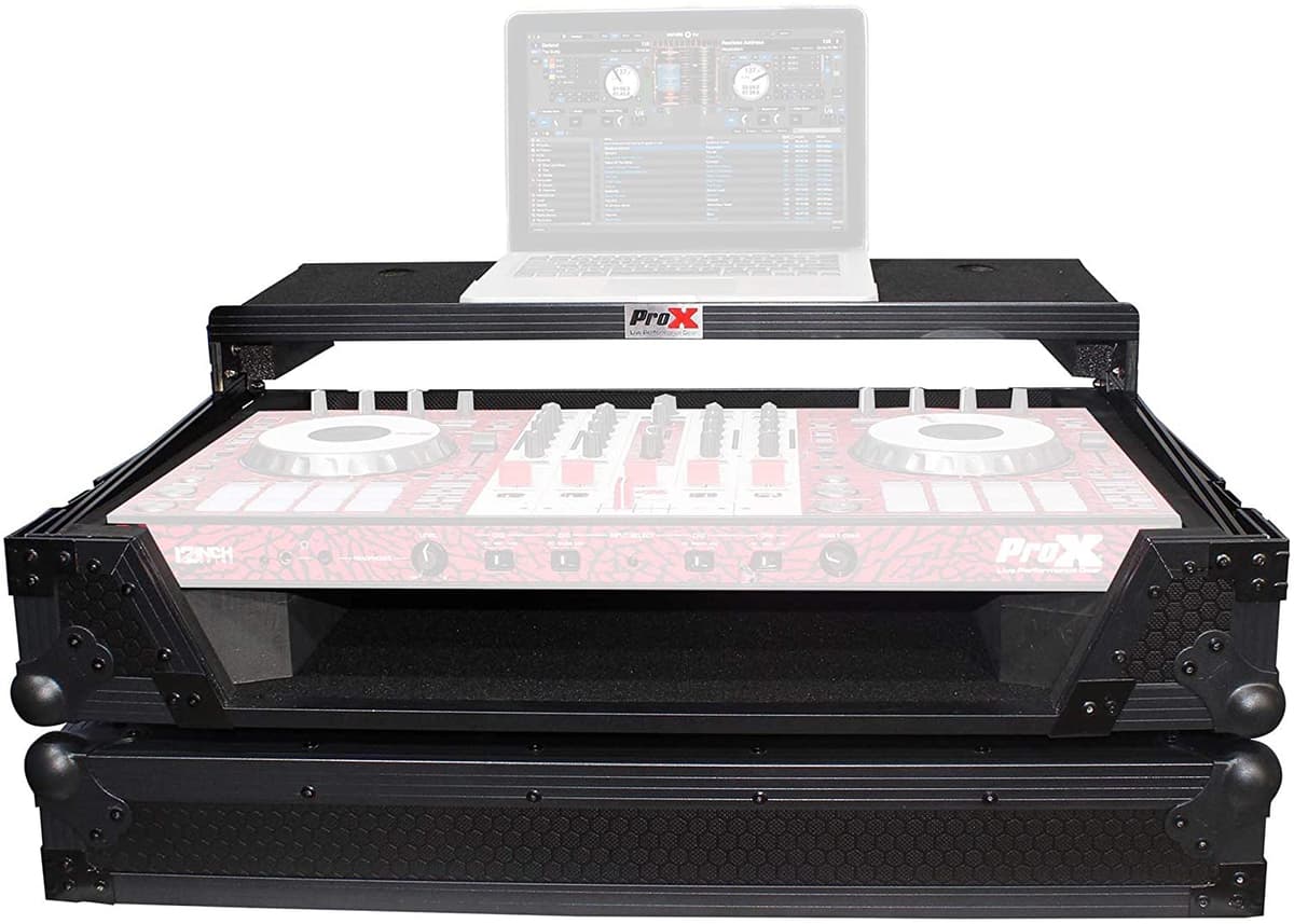 Prox Xs-Ddjsx Wltbl Flight Case Pioneer Dj Ddj-Sx Ddj-Rx Y Denon Mcx7000 Sliding Laptop Shelf Y Wheels Black On Black Design
