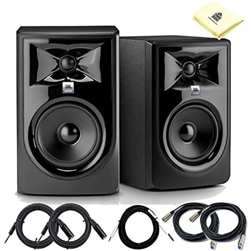 JBL Professional 308P MKII Next Generation Monitor de estudio potenciado de 2 vías par 2X cable de micrófono 2X cable balanceado TRS 1X cable adaptador y Fox Sounds