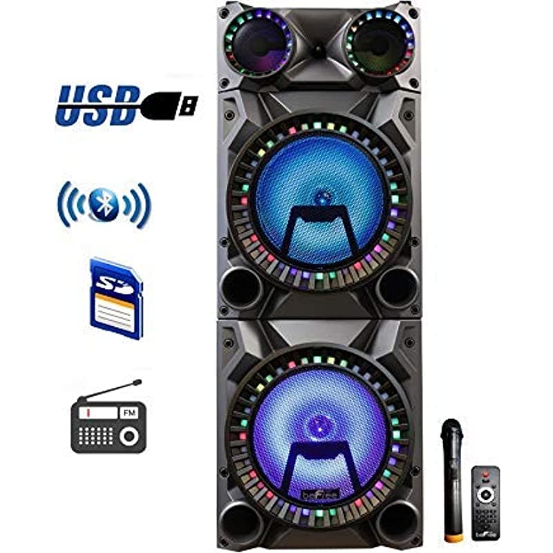 Befree Sound Recargable Bluetooth De 12 Pulgadas Doble Subwoofer Portable Party Parlante Dual Capa Reactive Luces Usb Sd Y Aux Entradass Fm Radio BFS-9160