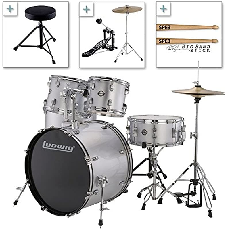Ludwig Accent Drive Series Lc175 Complete Drum Package Platillo Hardware Drum Throne Pedal De Trono Y Palitos De Plata