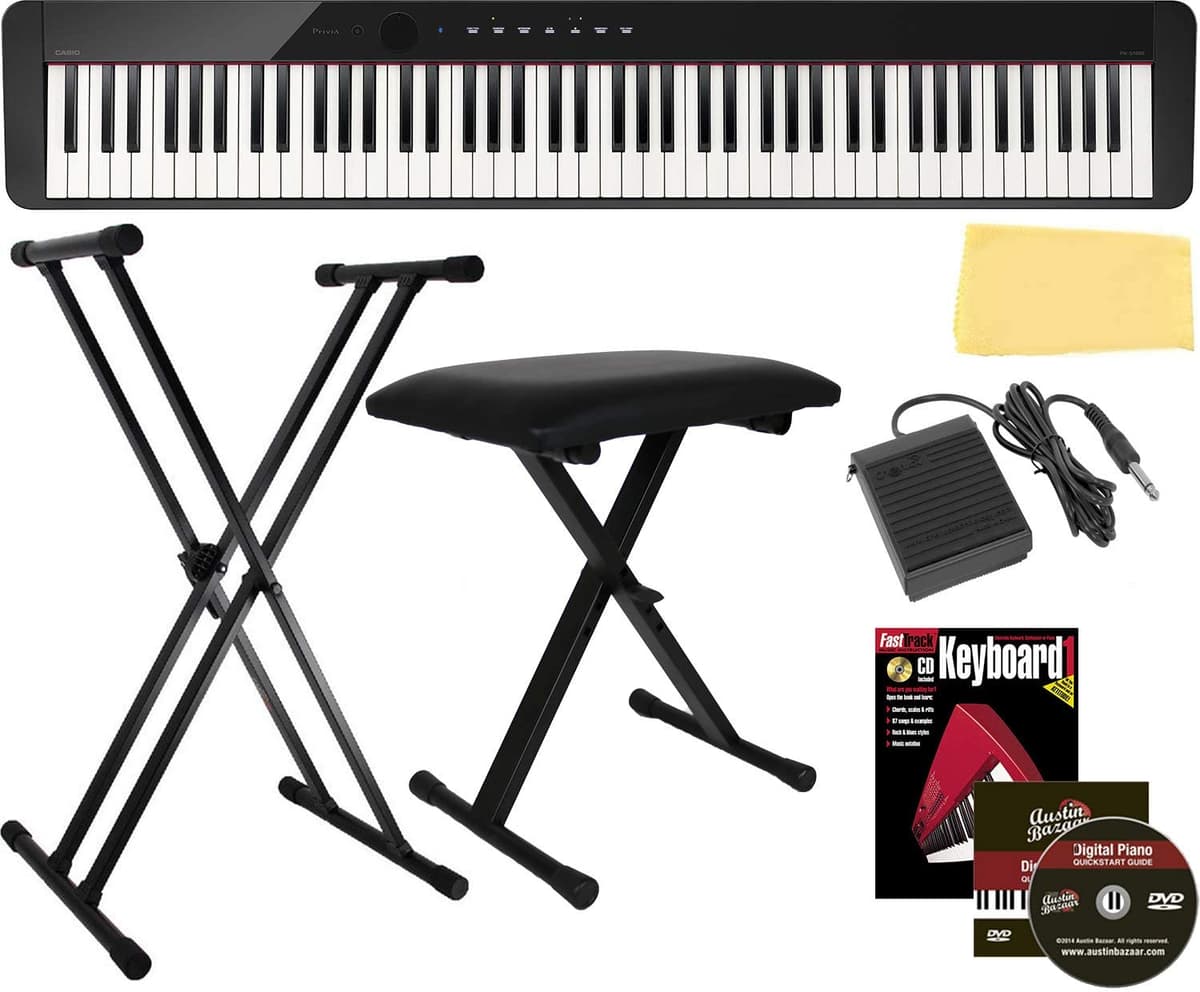 Casio Privia Px-S1000 Digital Piano Bundle Black Stand Bench Sostense Pedal Libro De Instrucción Lecciones PXS1000BK-COMBO-STD