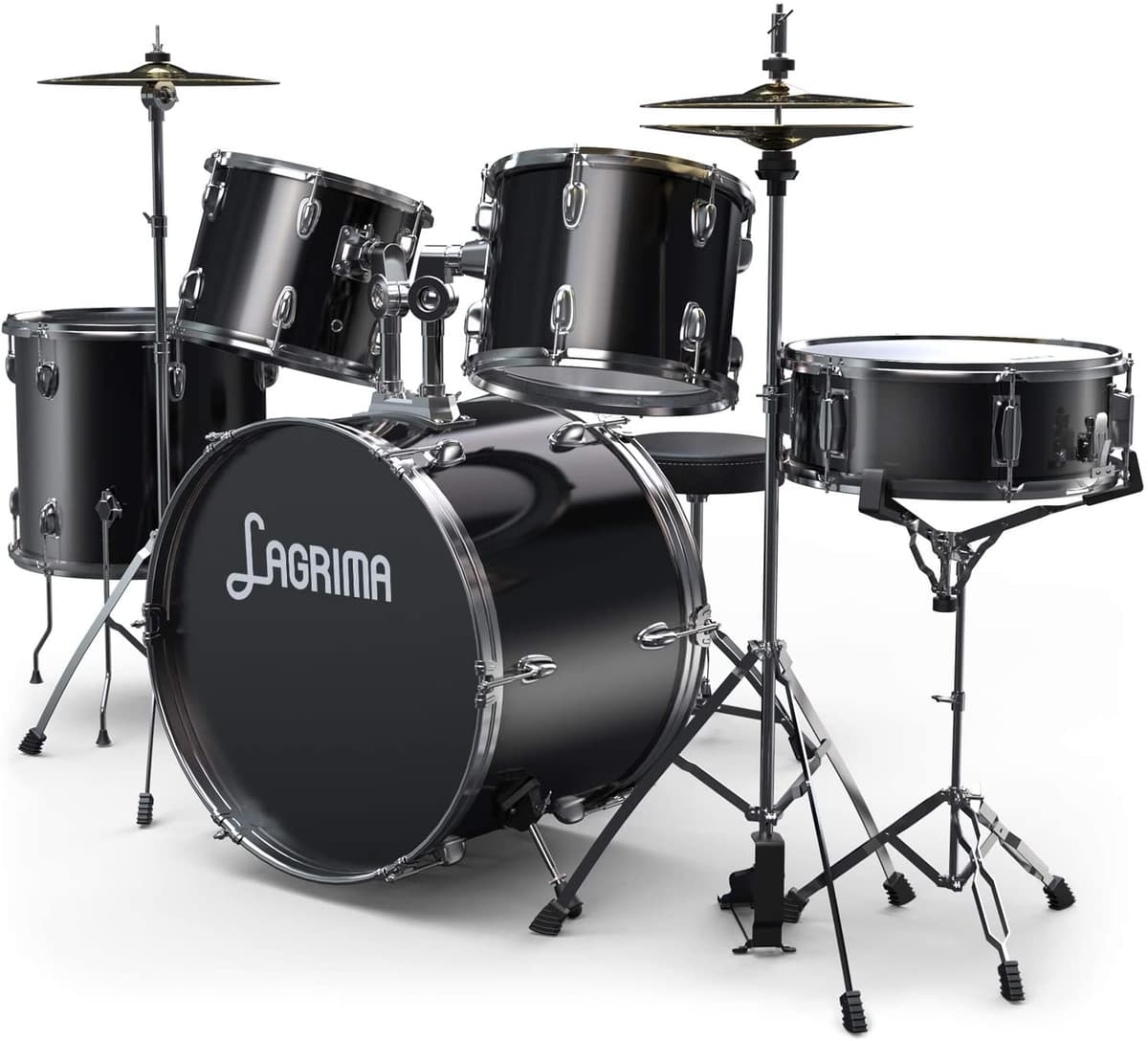 Lagrima 22 Pulgadas 5 Piezas Tallador Completo Tambor Para Adultos Completo Trono Ajuste De Acero Inoxidable Pedal Platillo Y 2 Piel De Tambor De Drumstickstick Y Hardware Doble Brossblack 52700040