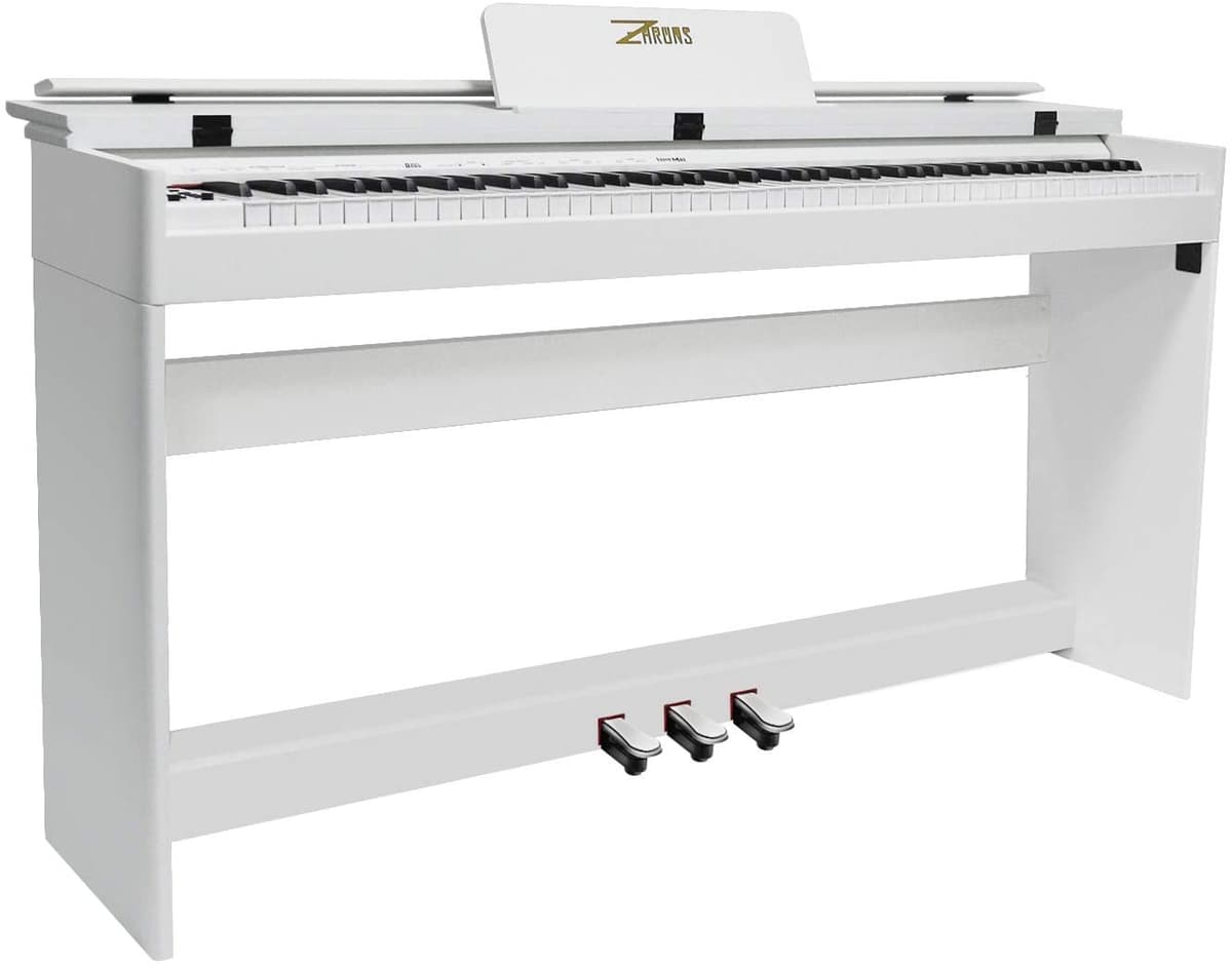ZHRUNS ZR-309-WH Piano Digital 88 Teclas Full Size con Pedal de Sustain, MIDI/USB/MP3 para Principiantes y Adultos