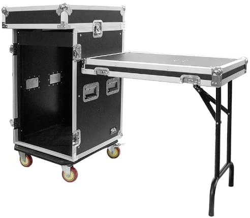 Sísmica Audio - Samrwt-16U - Caja De 16 Espacios Con Mezclador Inclinado De 10 Espacios Superior Y Mesa De Trabajo Para Dj - Pa/Dj Pro Audio Road Case - 16U