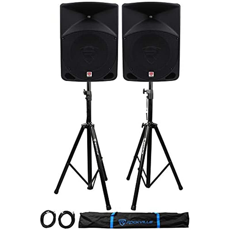 Rockville Rpg10 (1200 W 2 Vías Dj/Pa Altavoces Con Alimentación (Par) Con Bobina De Voz De 10-Pulgadas Woofer 2 Pulgadas Par De Ajustable Soportes Para Altavoces Xlr De Macho A Hembra Cables (2) Y Funda De Transporte 6.14E+11