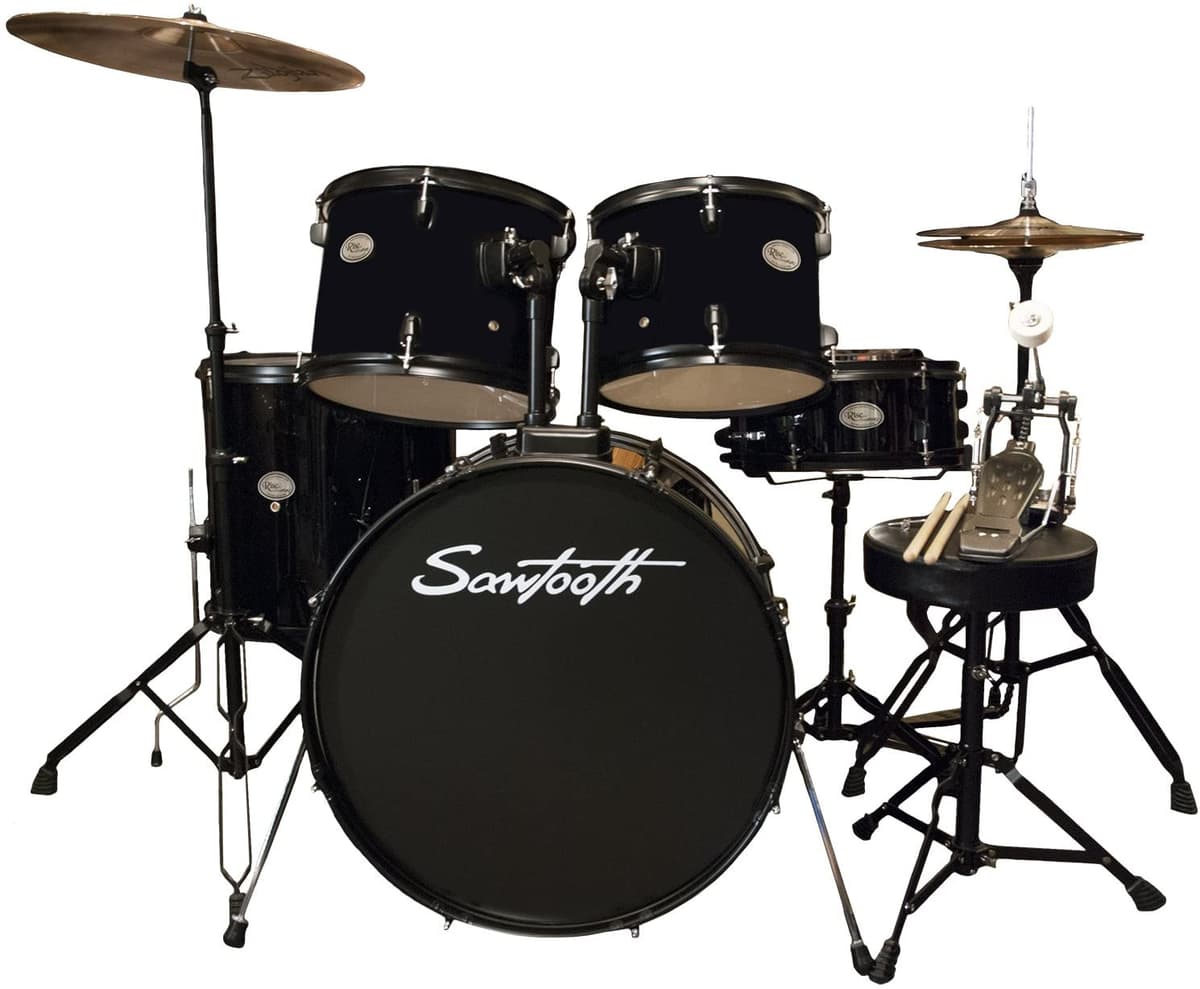 Rise By Sawtooth Size De Tambor De Estudiante De Tamaño Completo Hardware Y Zildjian Planet Z Platillo Titch Black Pack Zbt Pack St-Rise-Ds-Blk-Kit-2