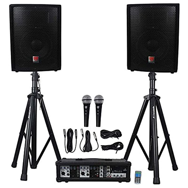 Rockville RPG2X10 Sistema de PA con Mezclador/Amplificador, Parlantes de 10", Soportes, Micrófonos y Bluetooth RPG2X10 v2**