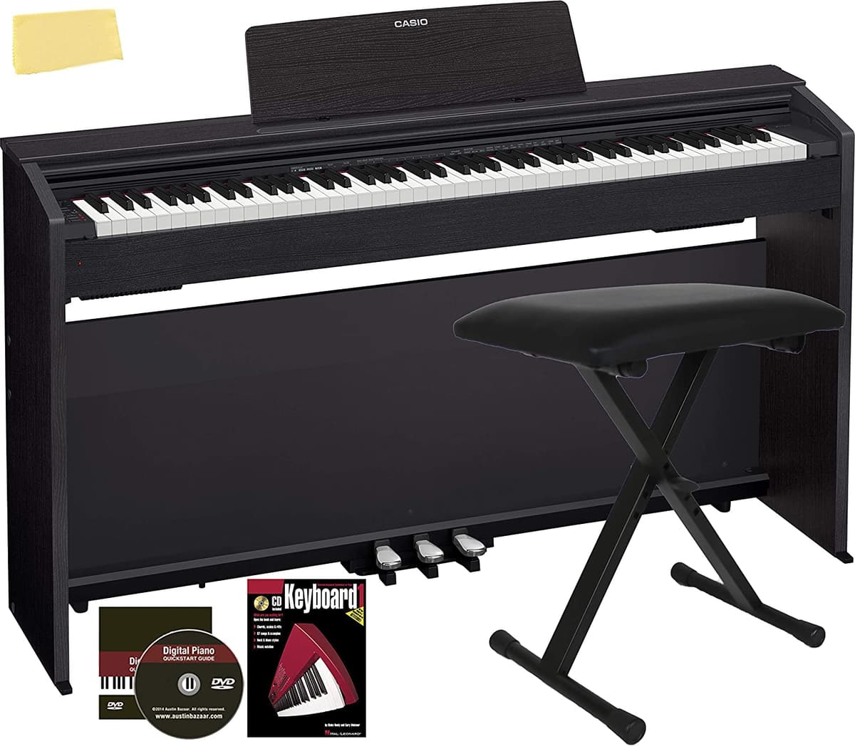 Casio Privia Px-870 Digital Piano Bundle Banco De Instrucción Ajustable Libro De Instrucción En Línea Austin Bazaar Dvd Y Pulido De Dvd Y PX-870BK-COMBO-PRO-1