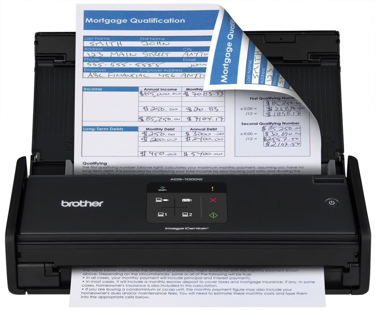 Brother ADS1000W Escáner de escritorio compacto a color con ADF dúplex y red inalámbrica