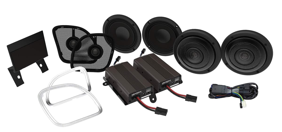 Hogtunes WBA ULTRA KIT RG - Amplificadores Duales, 600W RMS, Parlantes 6.5" Delanteros y Traseros (4 Piezas), Compatible con Harley-Davidson Road Glide 2015-2024