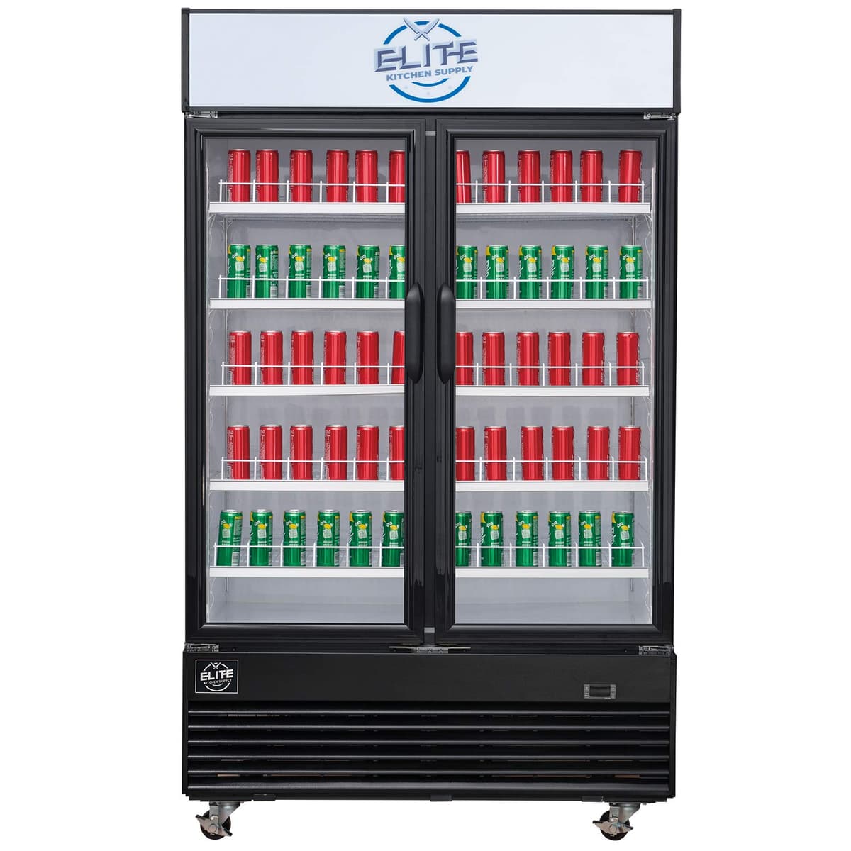Elite Kitchen Supply r290 - Refrigerador Expositor Comercial de 2 Puertas de Vidrio, Vertical ETL para Restaurante, Doble Sección, Enfriamiento por Ventilador, Luz LED, para Restaurantes Bares y Tiendas, 47.2" de Ancho, 34.4 ft³