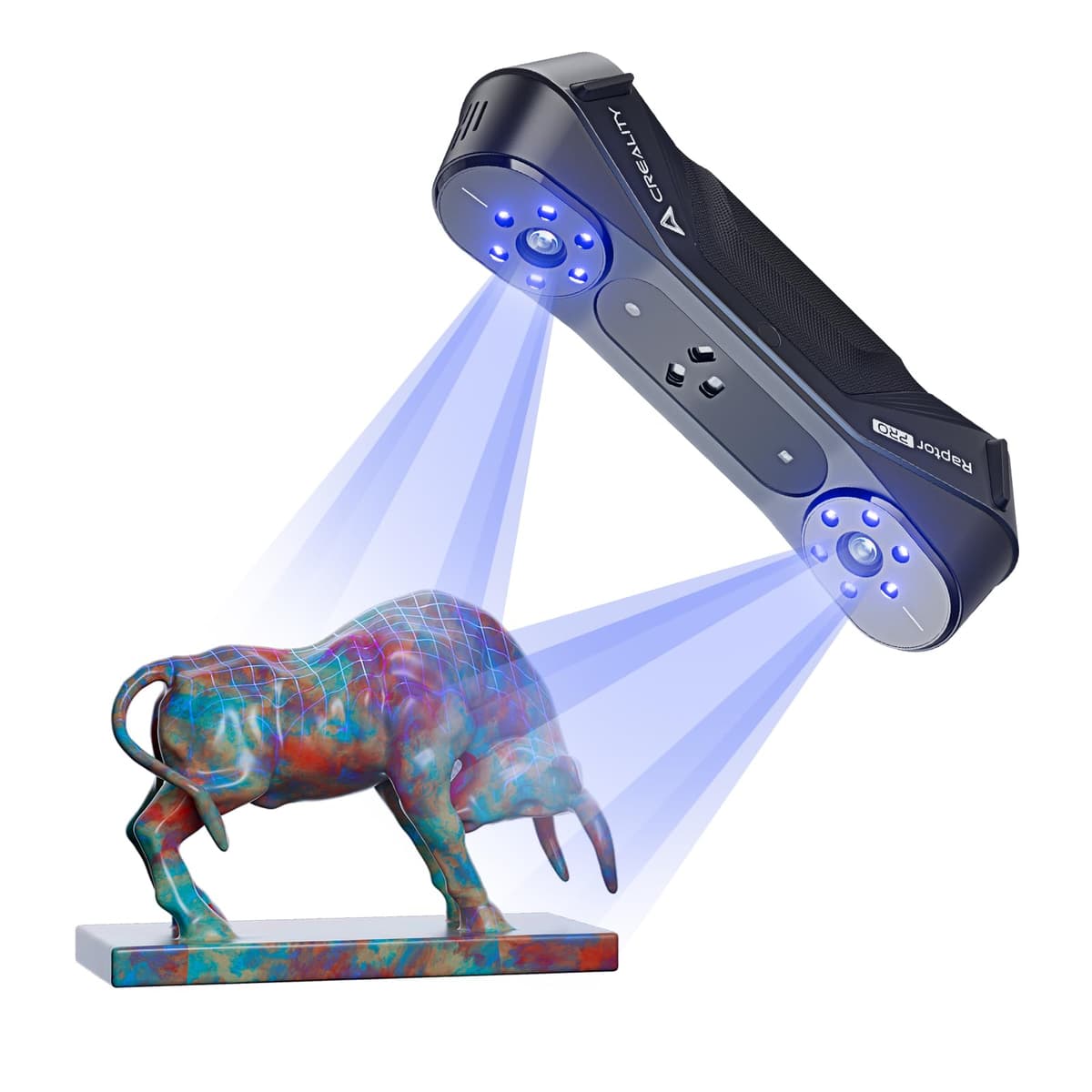 Creality CR-Scan Raptor Pro escáner 3D portátil láser azul + NIR 0.02 mm de precisión, 60 fps, escaneo a color 24 bits, objetos de 5 mm a 4 m, ideal para impresión 3D, compatible con Windows y macOS