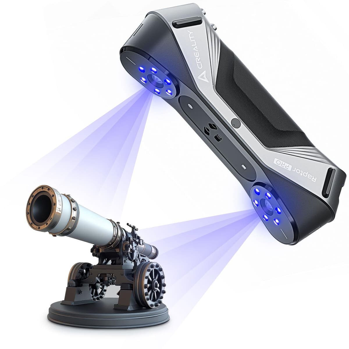Creality CR-Scan Raptor Pro escáner 3D para impresión 3D, 22+7 líneas láser azules, escaneo a 30-60 fps, escaneos a color de 24 bits, objetos de 5 mm a 4000 mm, compatible con Windows y Mac Creality CR-Scan Raptor Pro 3D Scanner