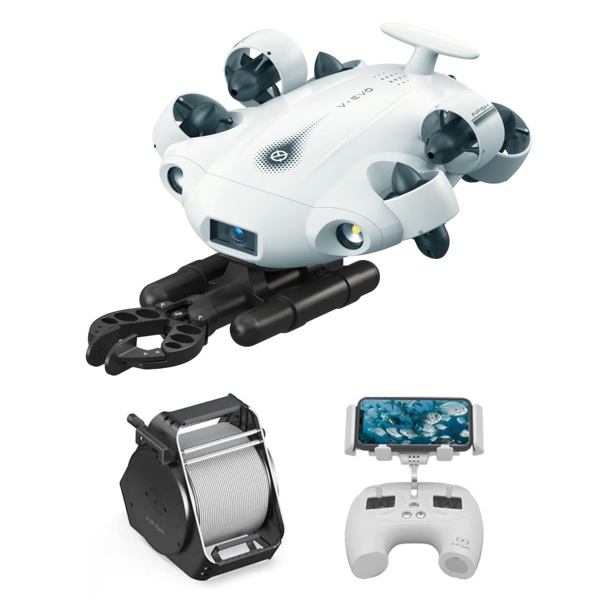 FIFISH V-EVO ROV OmniView Drone Submarino 4K 60FPS con Brazo Robótico de QYSEA ARM Package 1