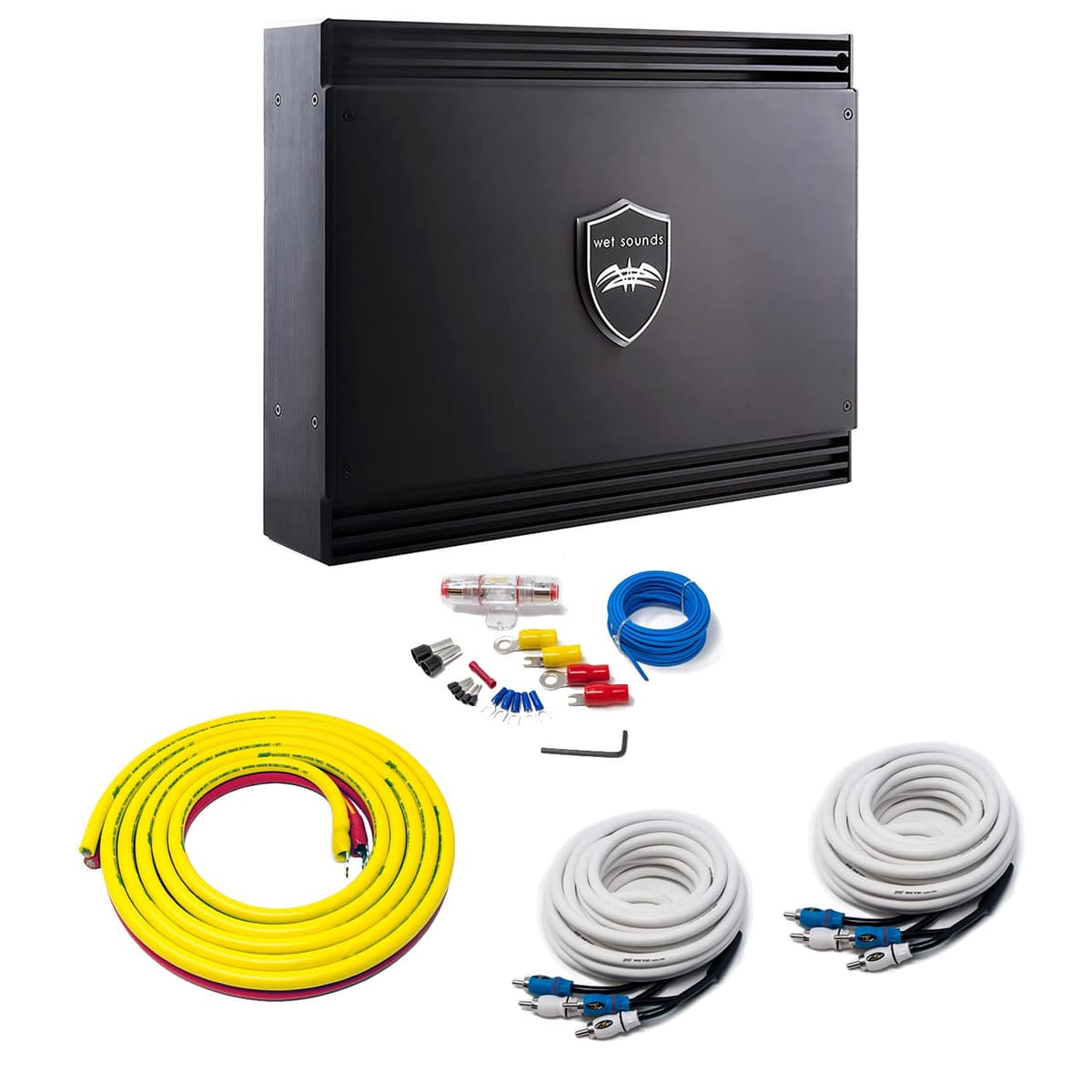 Wet Sounds Sinister SDX4 Amplificador 4 Canales + Kit Cableado Amplificador 4-Gauge 3 Metros con RCAs Stinger para Marina SDX4+4CHREARMARINEWIREKIT
