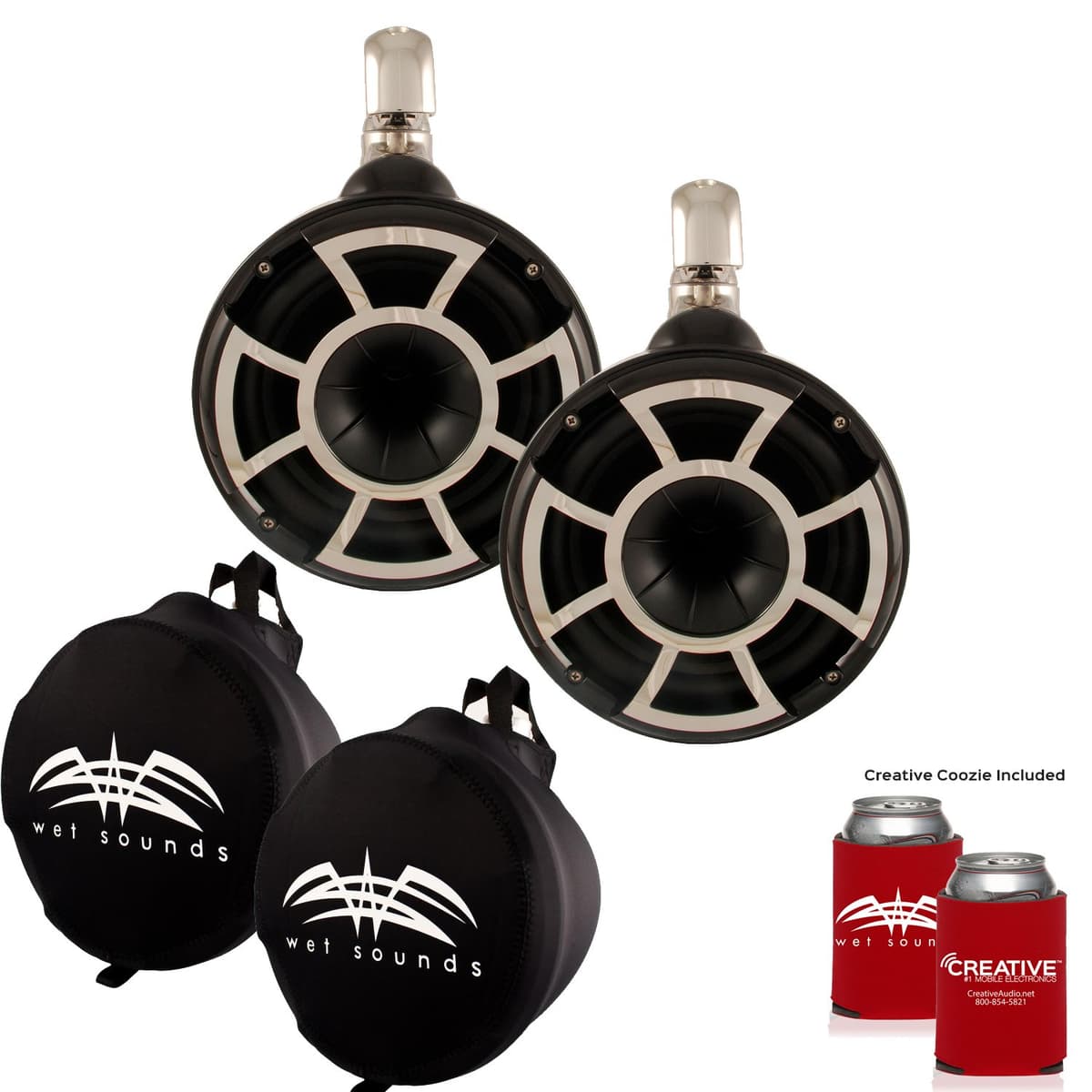 Wet Sounds REV8B-SC+SUITZ8 parlantes torre con abrazadera giratoria REV 8 y fundas Suitz para parlantes - negro