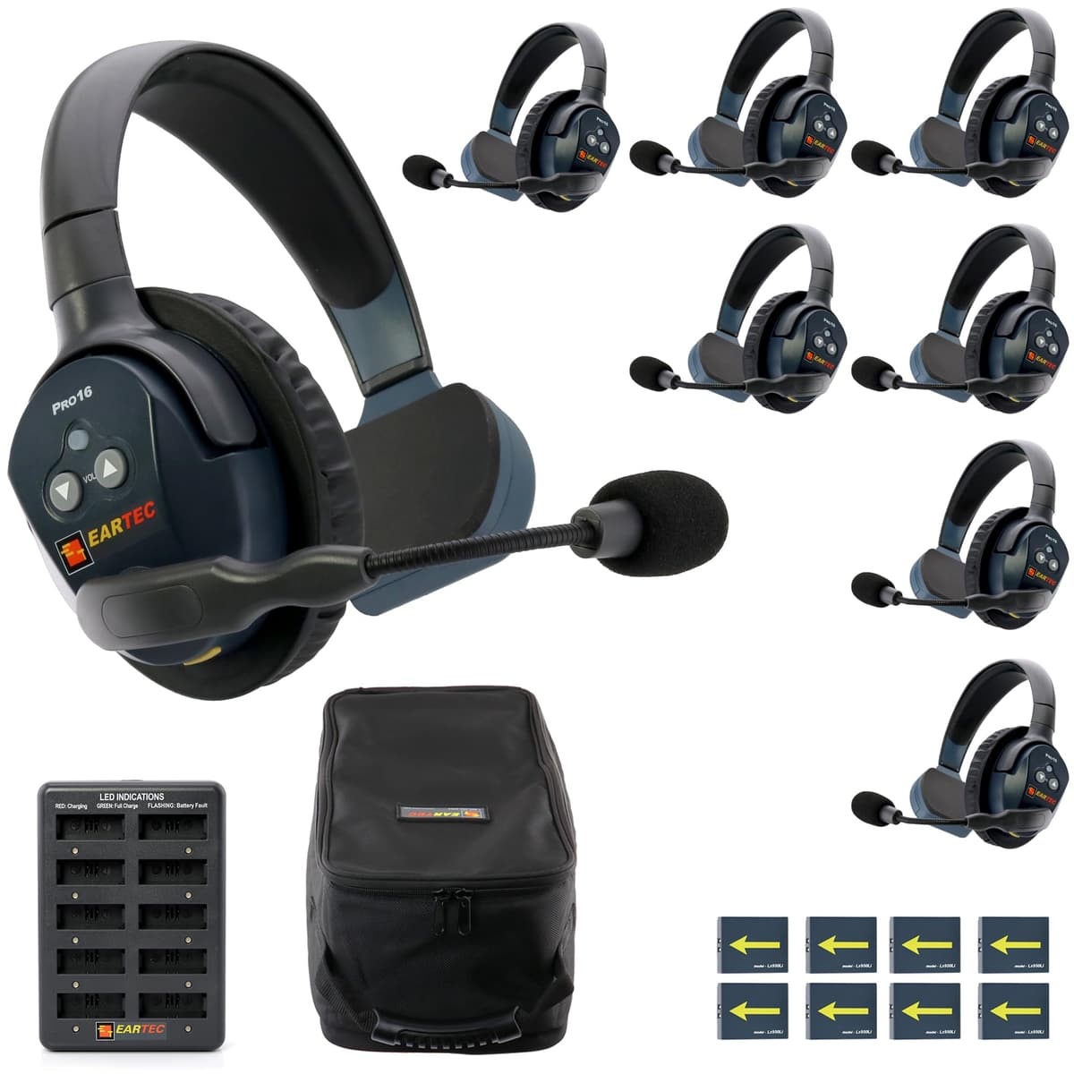 EARTEC Ultralite PRO16 ETP8S Intercomunicador Inalámbrico Full-Duplex de Largo Alcance - 8 Diademas Mono, Alcance hasta 800 m, 2.4 GHz, Empresa en EE. UU.