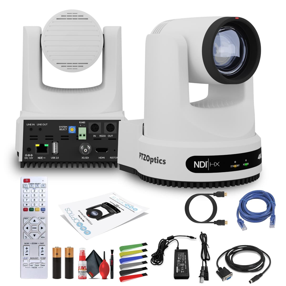 PTZOptics Move 4K PT12X-4K-WH-G3 Cámara PTZ SDI/HDMI/USB/IP con Zoom Óptico 12x (Blanca) + Kit de Limpieza de Lentes + Cable HDMI + Cable Ethernet + Sujetacables de Colores