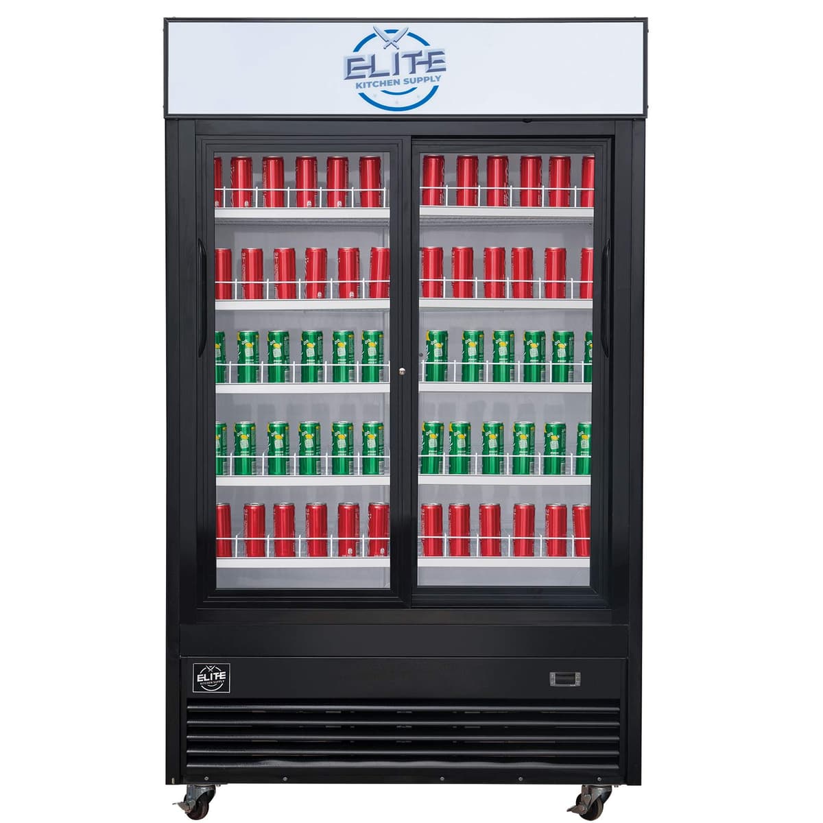 Elite Kitchen Supply EKS-ESM41SR Refrigerador Exhibidor Comercial 2 Puertas de Vidrio Deslizables, Acero Inoxidable, 47" Ancho, 33.3 pies³, Enfriamiento por Ventilador, ETL, Vitrina Vertical para Restaurante y Tienda