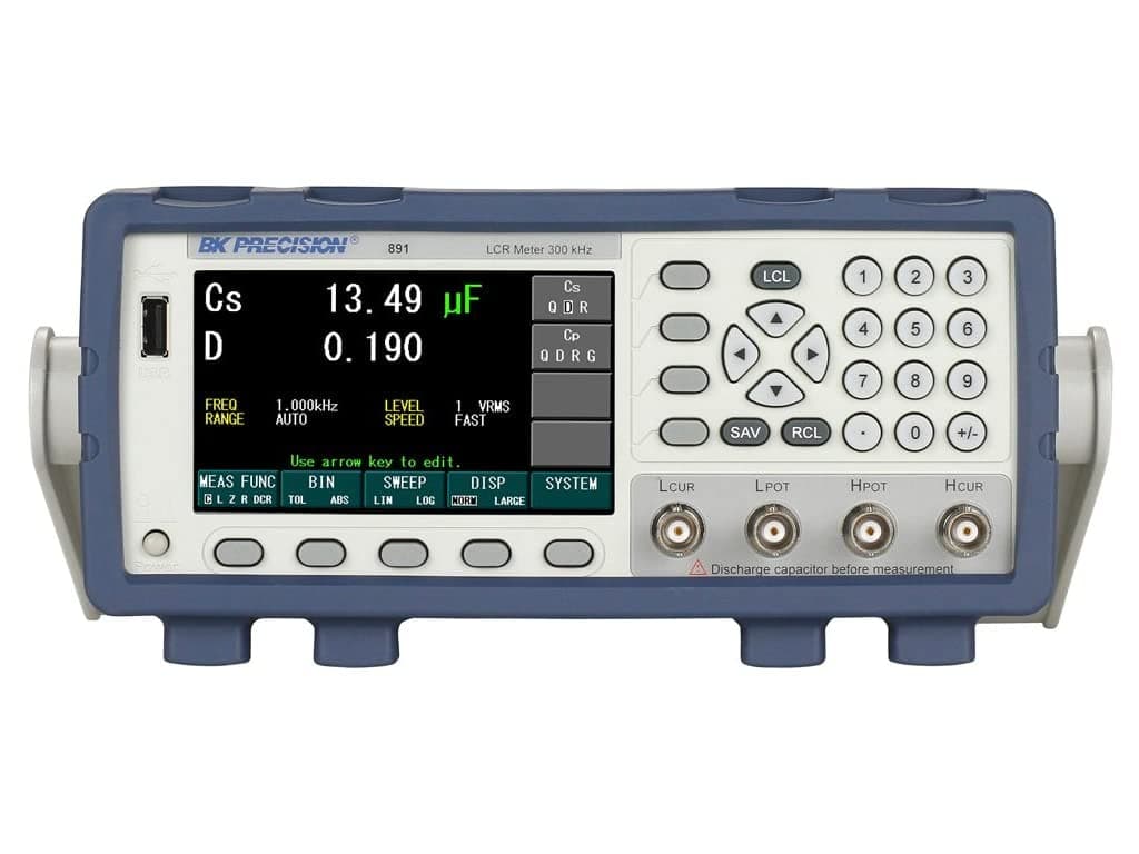 BK Precision 891 - Medidor LCR de banco 300 kHz, alta precisión, pantalla dual, medición R/Q/D/ESR, interfaces USB/RS-232/Handler, laboratorio y producción