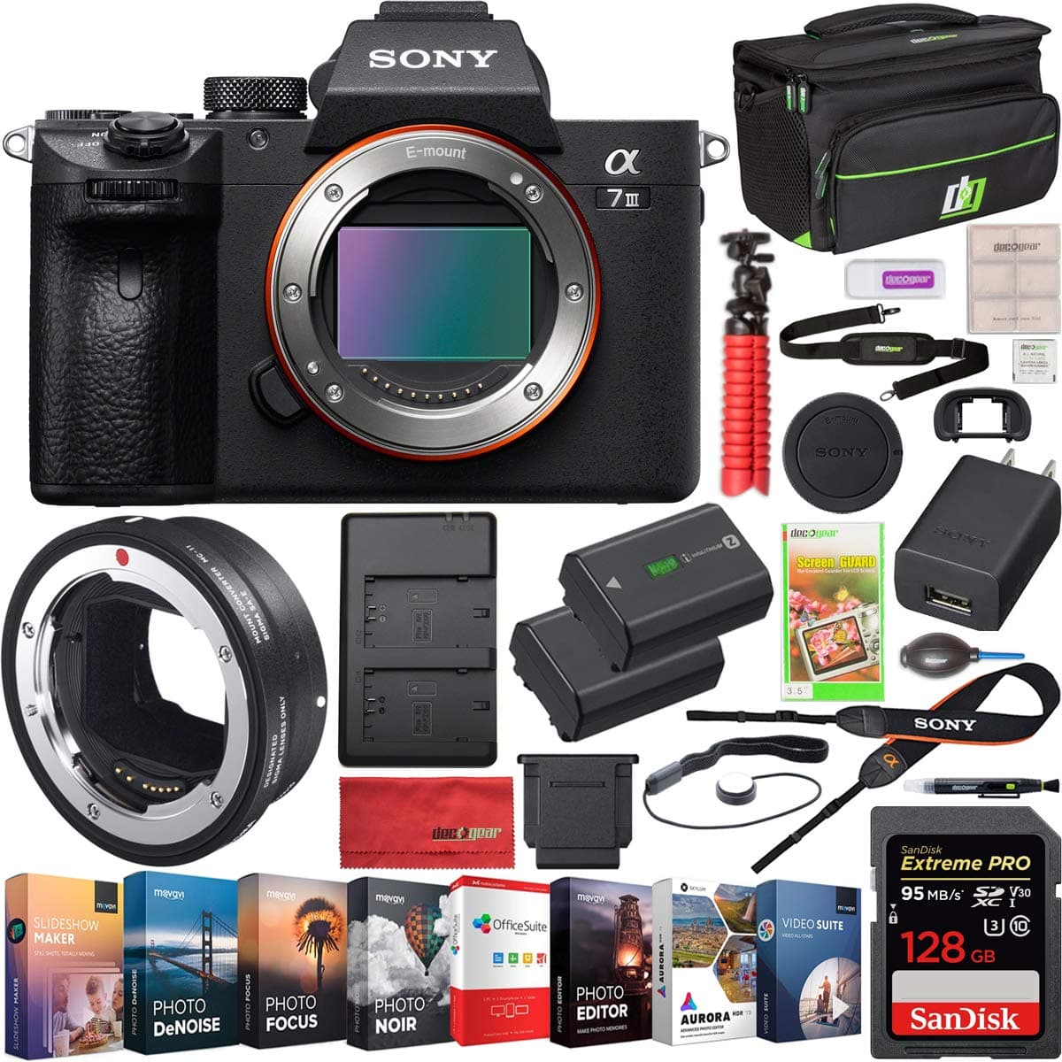 Sony Alpha a7 III ILCE-7M3 Cámara Mirrorless Full Frame 4K HDR - Cuerpo + Adaptador Sigma MC-11 (Canon EF a Sony E-Mount) + Bolsa Deco Gear y Kit de Software Foto/Video y Accesorios E49SNILCE7M3
