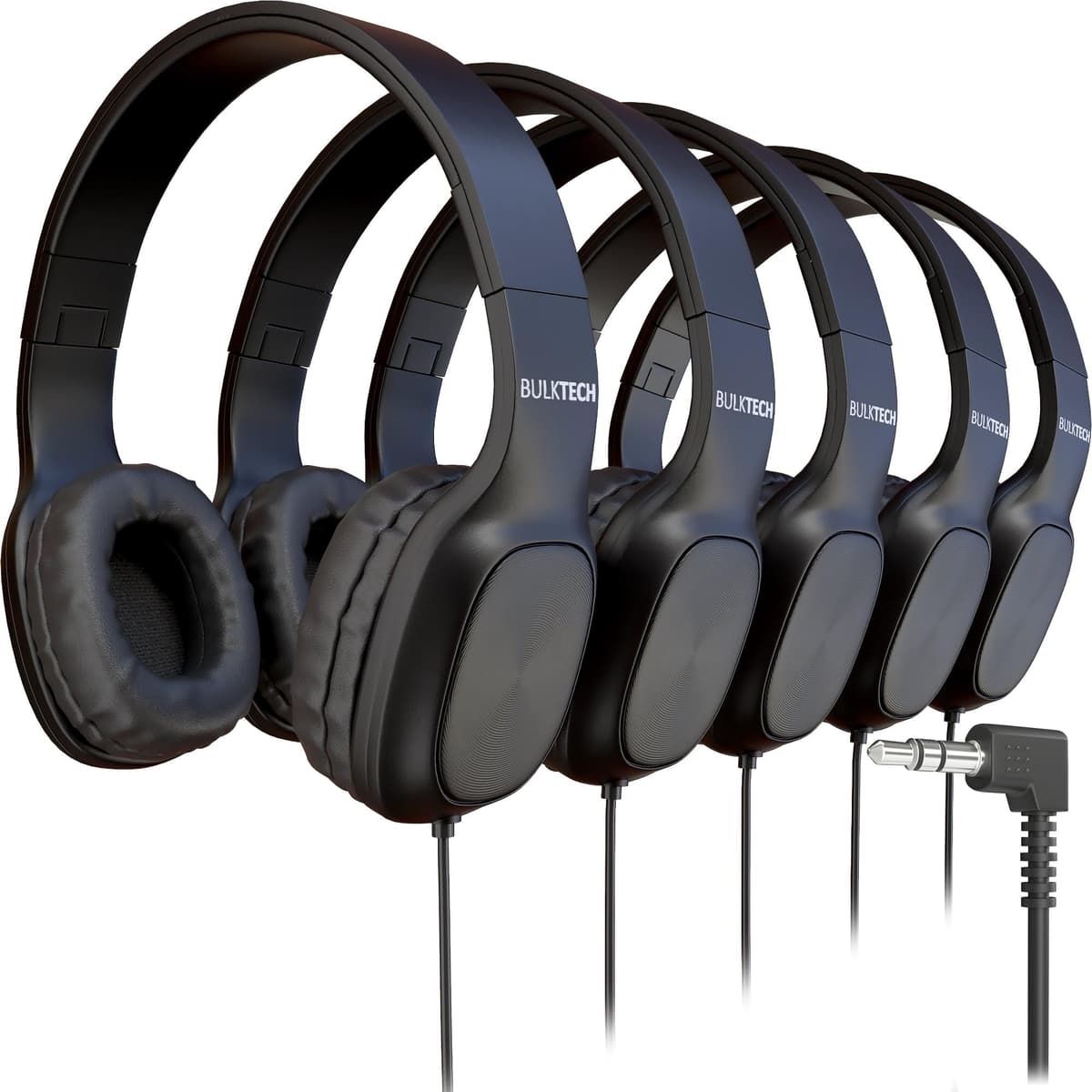 Bulktech 6NUJJM Auriculares On-Ear con Cable, Conector 3.5mm, Diadema de Cuero, Carcasa Metálica Ovalada, Color Negro, Pack de 500