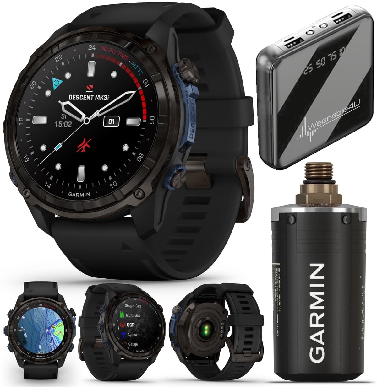 Garmin Descent Mk3 y Mk3i 51 mm y 43 mm con Transceptor T2: Computadora de Buceo de Titanio | Hasta 25 Días de Batería, Pantalla AMOLED, GPS Smartwatch + Bundle de Regalo (010-02752-10) por Wearable4U Descent Mk3 | Descent Mk3i