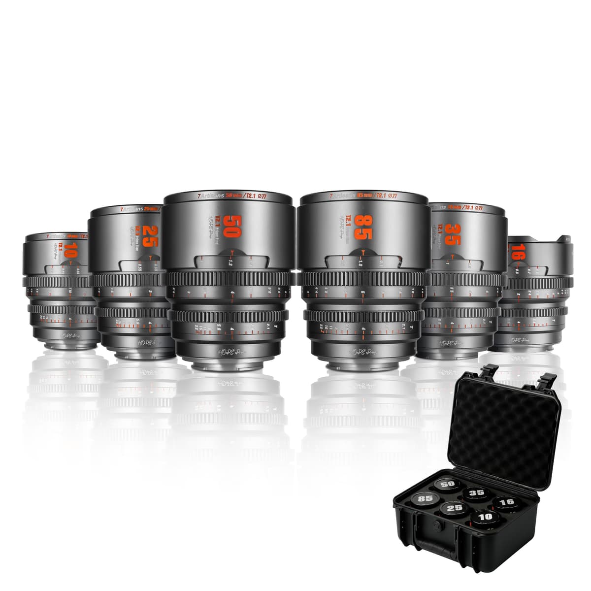 7artisans Hope Series 10mm/16mm/25mm/35mm/50mm/85mm T2.1 Lente de Cine Profesional Set S35 Compatible con Fuji X-Mount para FUJIFILM X-S20/X-T5/X-H2/X-T4/X-H2S/X-T3/X-S10 (Gris Titanio) 10-85T21FXG-FBA