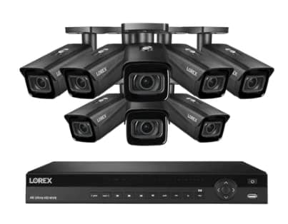Lorex Nocturnal NC4K4MV-168BB-2 Sistema NVR 4K 16 Canales 4TB con 8 Cámaras IP Bullet LNB9383 (Negro), Lente Varifocal Motorizada, Resistente a Vandalismo, Grabación 30FPS, Cableado
