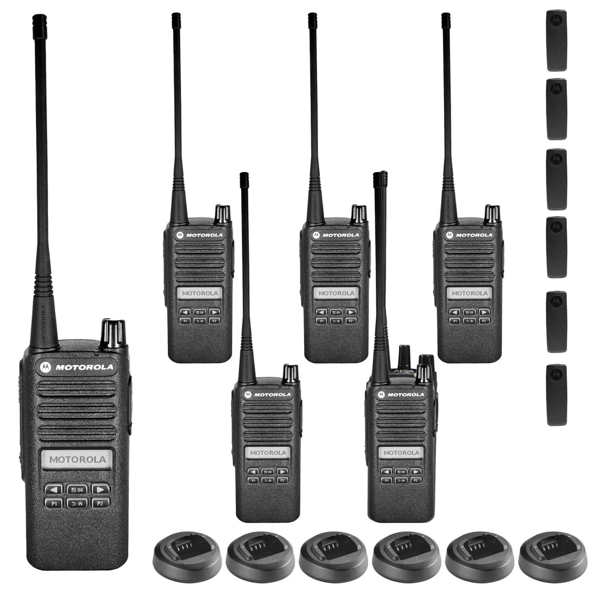 Motorola Solutions CP100D Radio Portátil Bidireccional UHF Analógico con Pantalla y Teclado Limitado, 4W, 16 Canales (403-480 MHz) - Paquete de 6 unidades