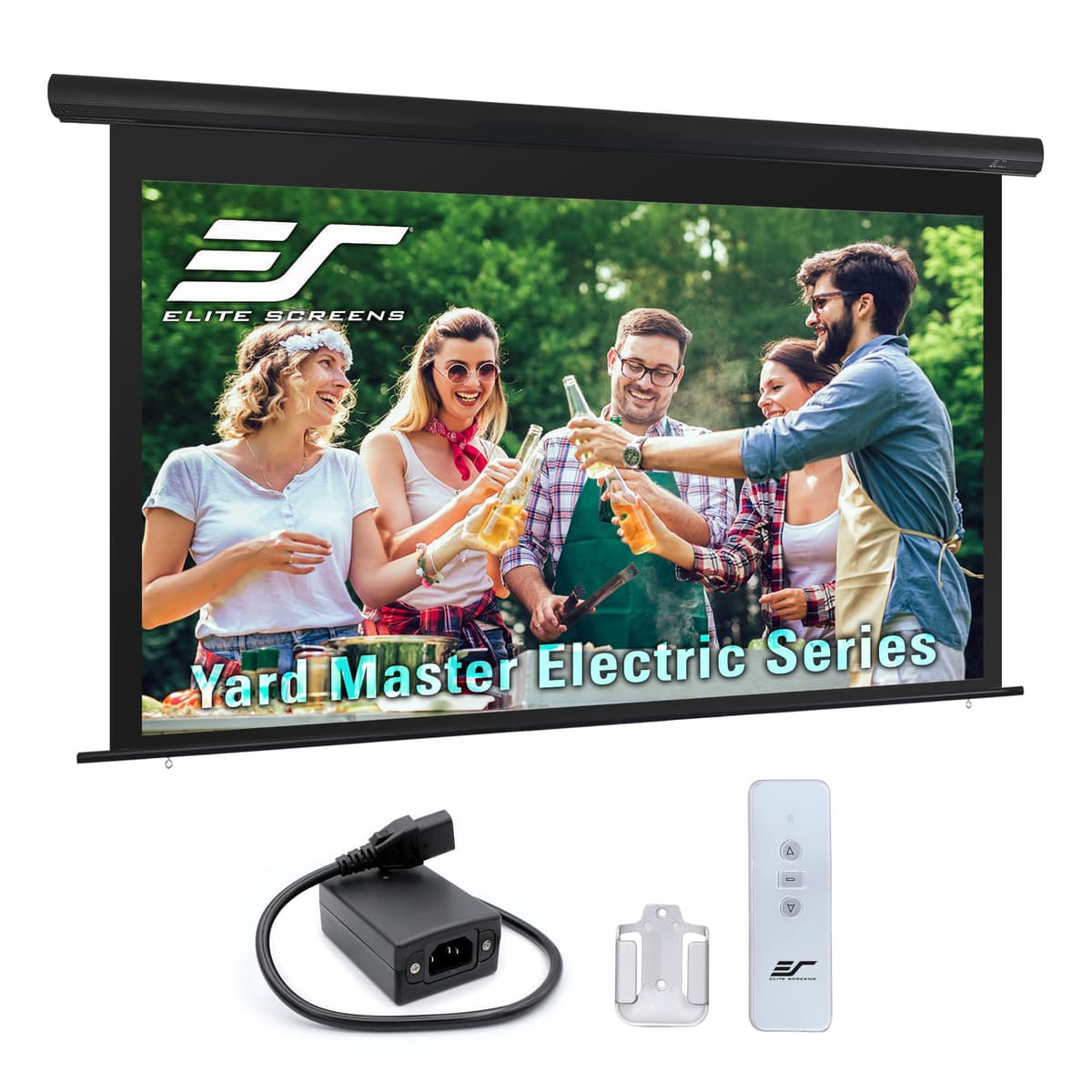 Elite Screens Yard Master Electric F150NWH Pantalla Proyector Motorizada Exterior 165" 16:9 Resistente a Lluvia Control Remoto Inalámbrico 8K 4K Ultra HD 3D Cine Automática OMS165H-ELECTRIC ZQ250H1-RP