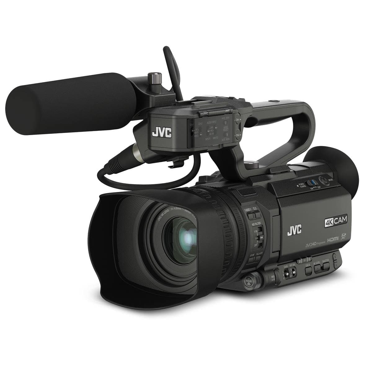 JVC GY-HM250HW 4KCAM Videocámara Compacta de Mano con Lente 12x, Streaming en Vivo, Grabación 4K, Zoom Óptico, Salida SDI/HDMI