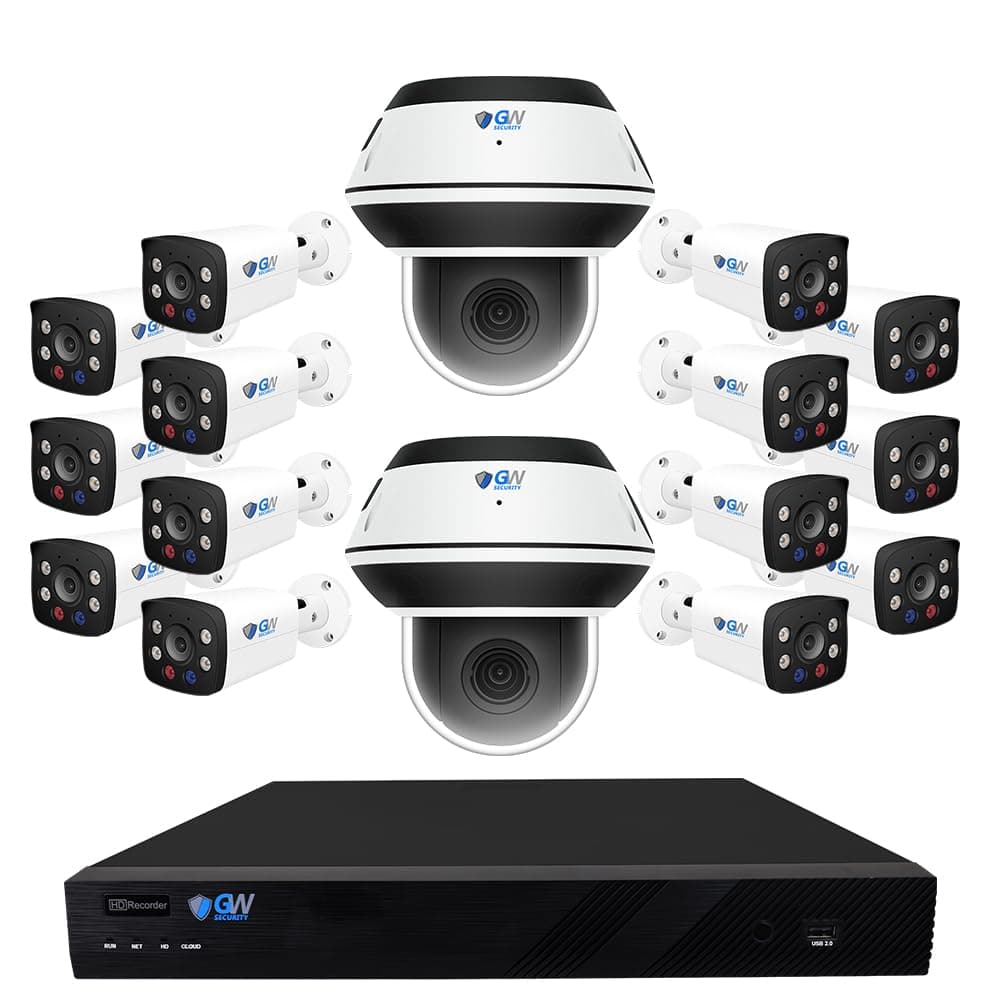 GW Security Camstar GW326036MIC24, Sistema de Cámaras de Seguridad NVR 16 Canales 4K PoE con IA, 22 Cámaras Bala 8MP Gran Angular y 2 Cámaras PTZ 8MP Zoom Motorizado 5X con Audio Bidireccional, Vigilancia Interior/Exterior Video y Audio