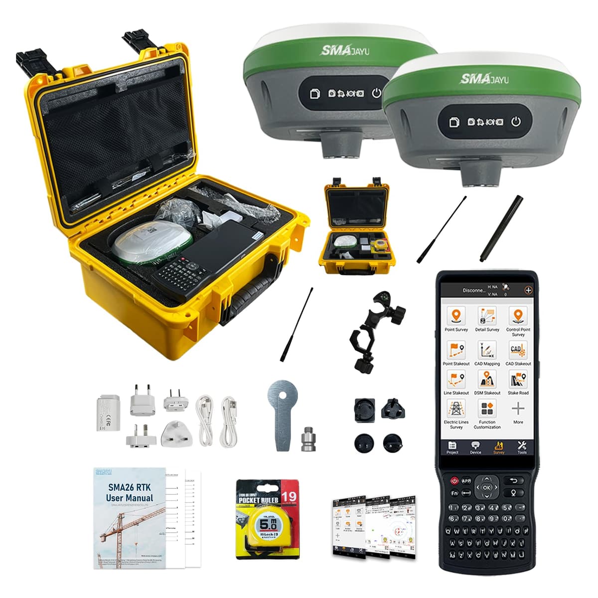 SMAJAYU SMA26 Pro Rover+Base - Sistema RTK GNSS de Topografía con Colector Manual, Receptor GNSS Dual, Compensación de Inclinación, 4G/WiFi/Bluetooth, IP67 Impermeable, Ideal para Catastro y Construcción (sin trípode ni vara)