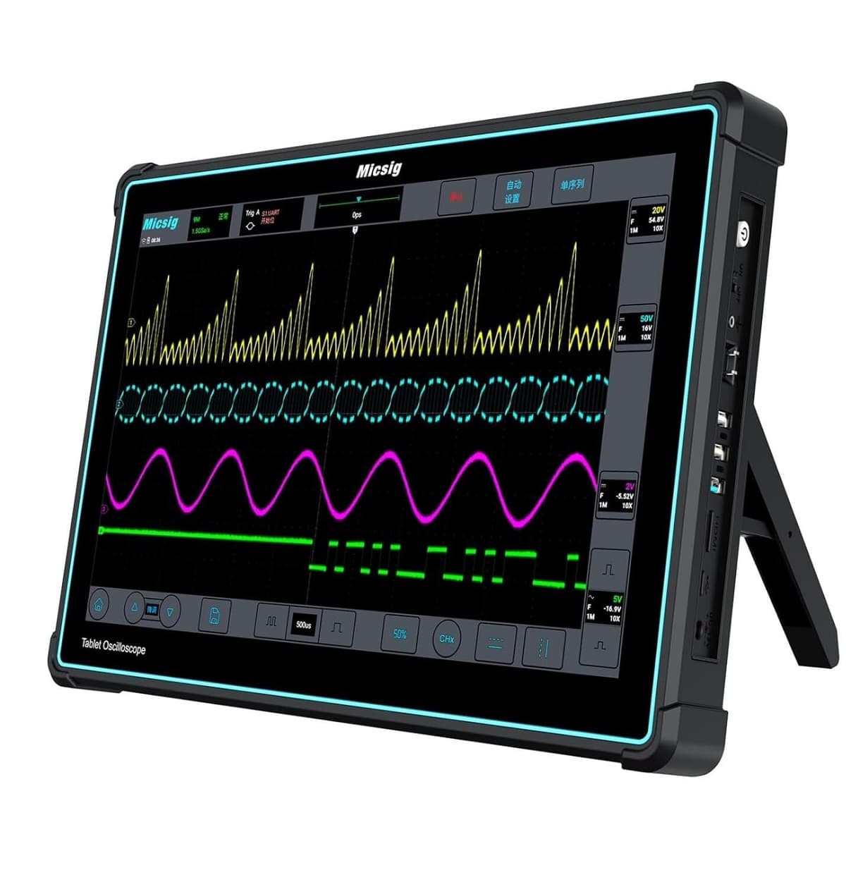 Micsig ETO5004 Osciloscopio Tablet 4 Canales 500 MHz 3 GSa/s Batería 13,500 mAh Pantalla Táctil Integrada 14" Portátil Profesional Serie ETO SM-ETO5004