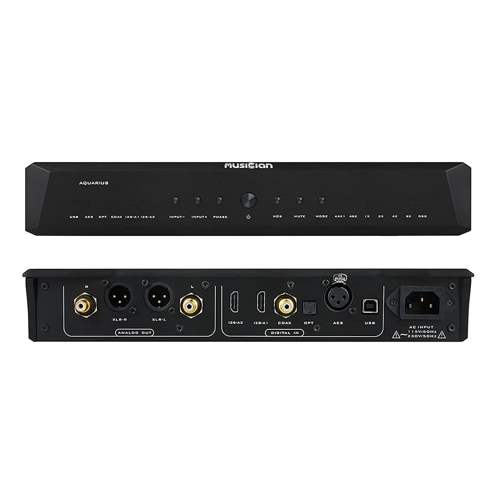 AOSHIDA Musician Aquarius Black DAC R2R HiFi de Gama Media Balanceado USB/Óptico/Coaxial/2x IIS/AES Entrada Salida RCA/XLR DAC de Escritorio Audio para Hogar