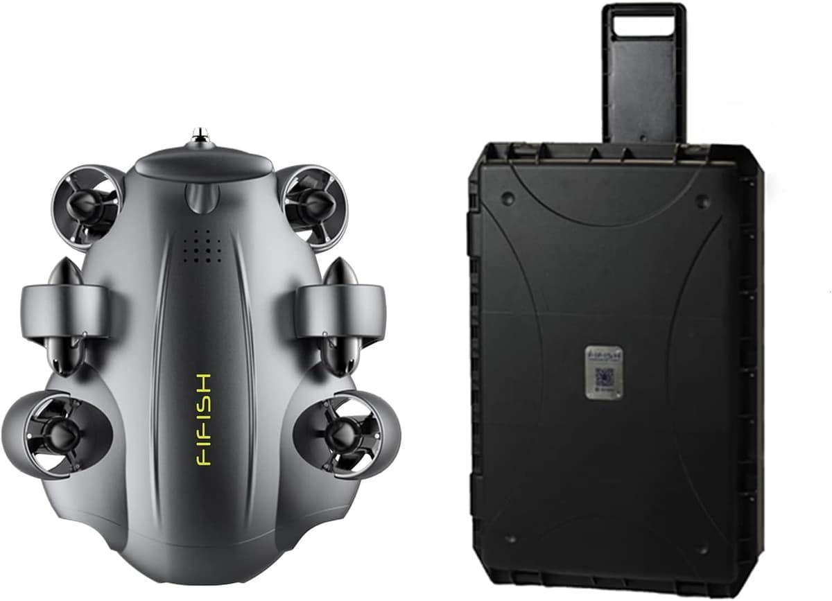 FIFISH V6 Expert M200 - Drone Submarino con Estuche Industrial, Bloqueo de Visión AI, Robot Submarino QYSEA con 6 Horas de Autonomía, Interfaz Q, ROV Portátil con Cámara 4K, Inmersión 660 ft V6E M100