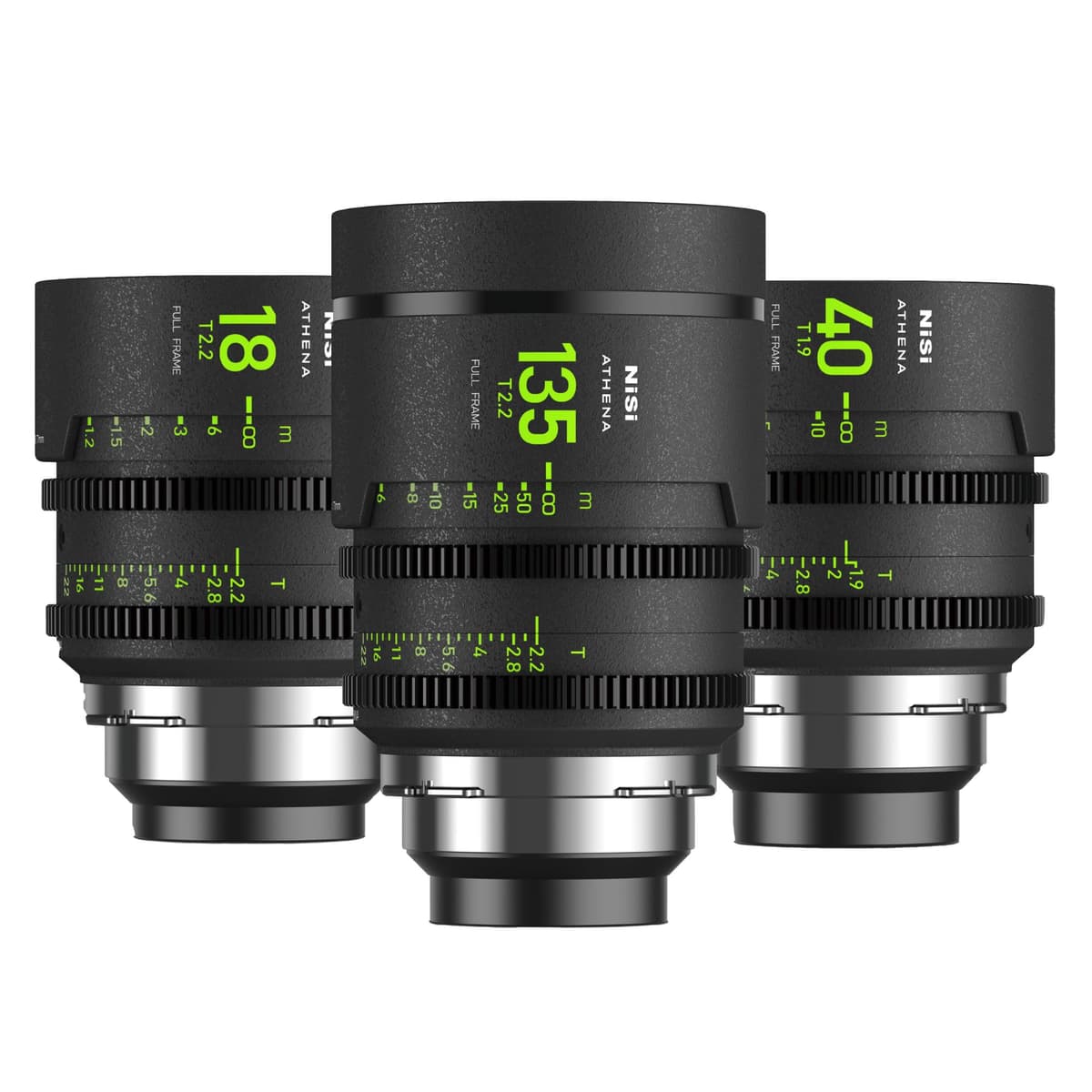 NiSi Athena Prime Add-On Kit PL Mount - Kit de Lentes Cine Full Frame Gran Angular (18mm T2.2, 40mm T1.9, 135mm T2.2) con Estuche Rígido de 9 Compartimentos, Pack de Expansión para Kit Original de 5 Lentes para Cámaras Profesionales Athena-PL-Add