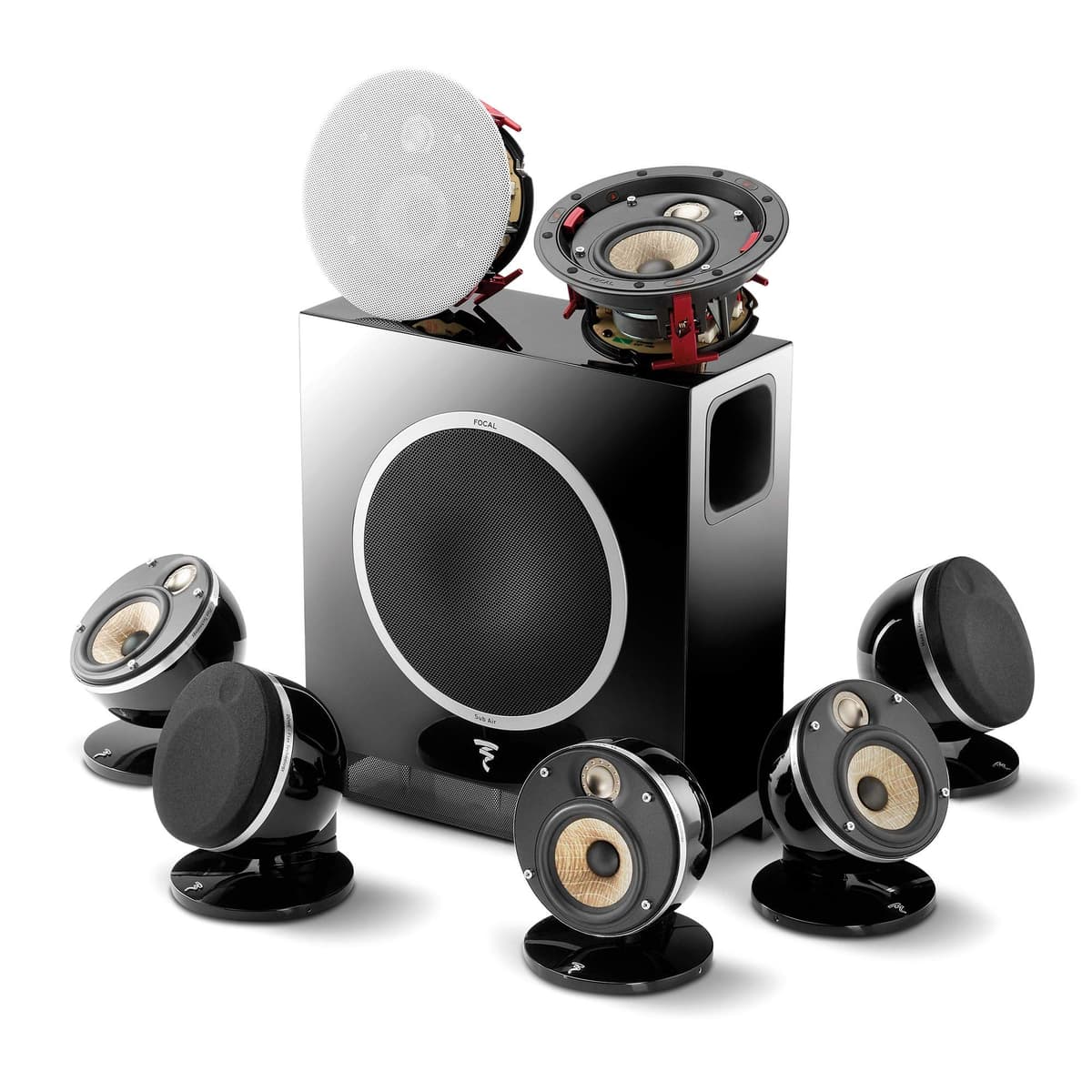 Focal Dôme Flax FDOME512FBK-K Sistema de Cine en Casa 5.1.2 compatible, color negro, altavoces surround y subwoofer